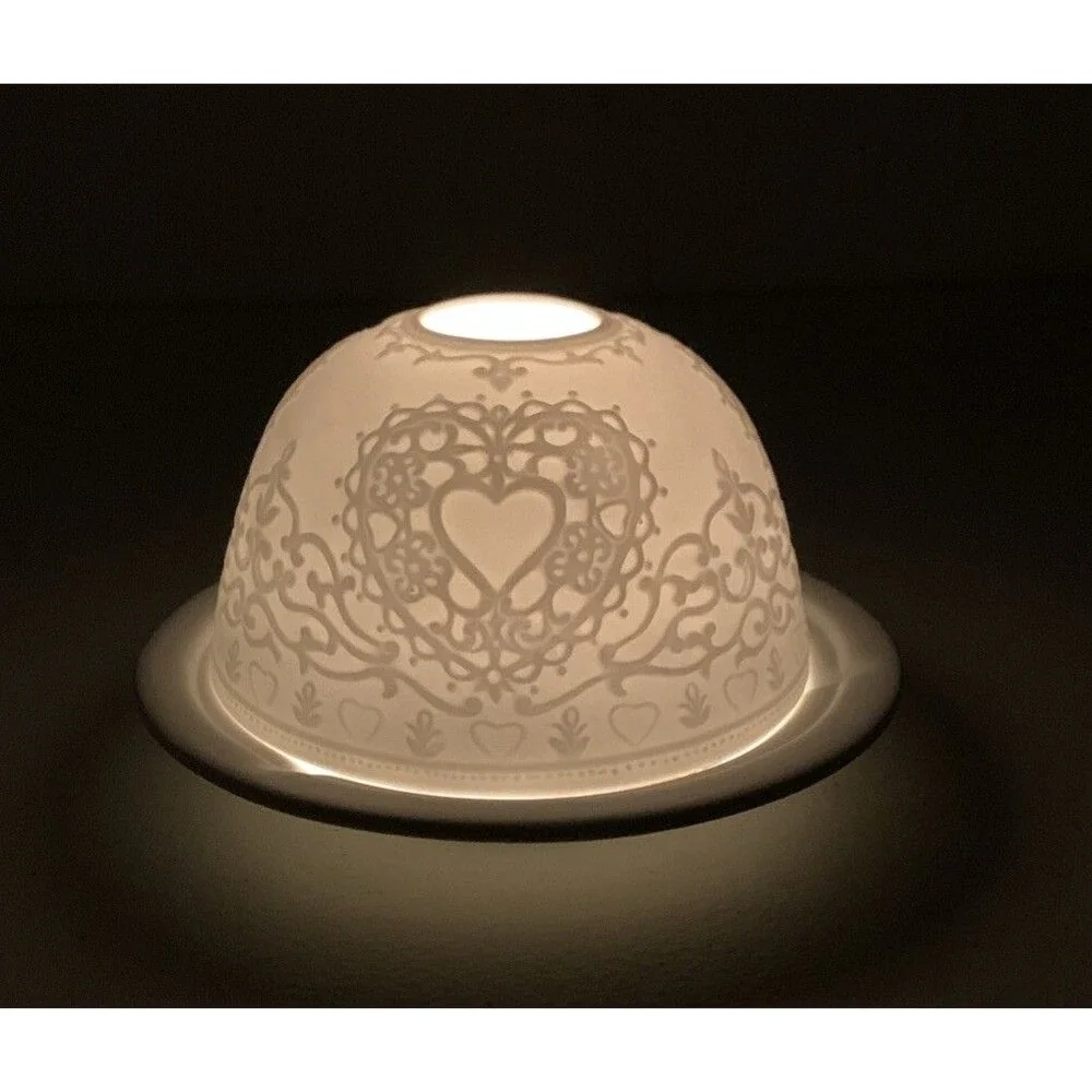 Vintage Lithophane Porcelain Candle Tea Light Holder Heart Fairy Lamp